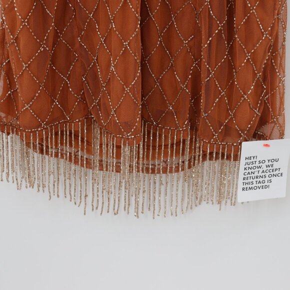 NWT ASOS Bronze Sequin Embellished Butterfly Mesh Fringe Beaded Mini Dress - Picture 5 of 12